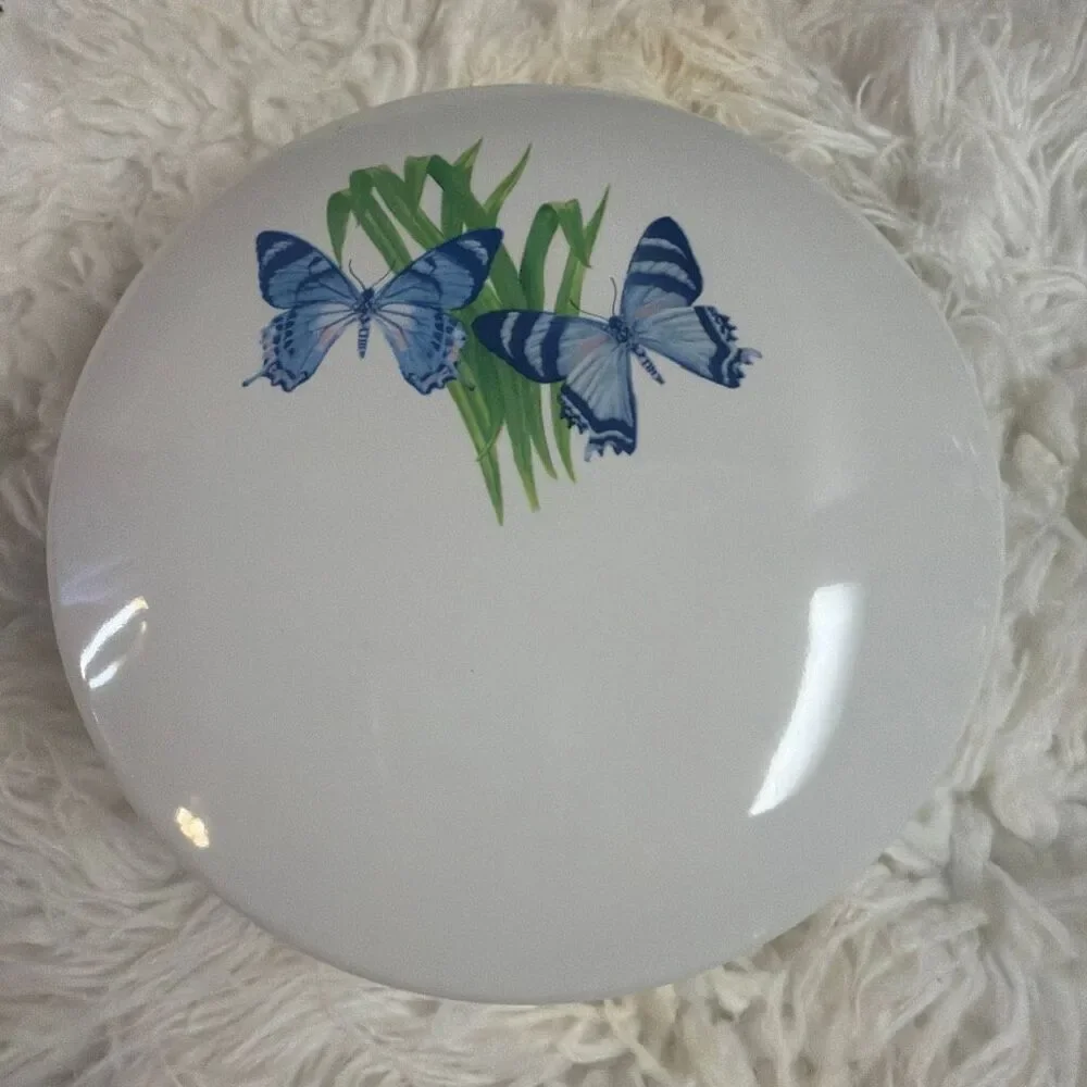FTD Inc Collectible Blue Butterfly Accented Trinket Powder Dish Blue Butterflies